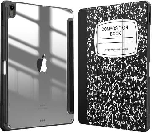 FINTIE Custodia per iPad Air 13 Pollici (M3) 2025 / (M2) 2024 con Portapenne - Sottile Leggero Trasparente Cover Posteriore con Bordo in TPU Morbido, Composition Book