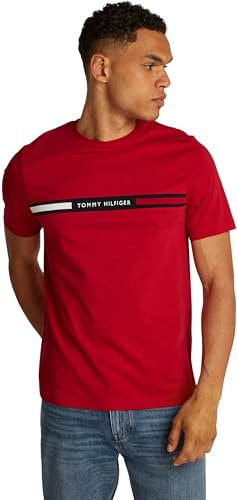 Tommy Hilfiger Men's Short Sleeve Round Neck T-Shirt, Multicolor (Medium Red), S