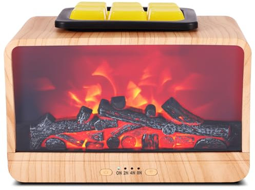Wowlela Electric Wax Melt Warmer & Aroma Diffuser with Realistic Dynamic Flame, 4-Timer Setting, 3 Lighting Modes, White Wooden Wax Warmer for Home