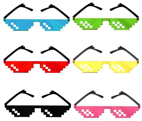 Duluok 6 Pack Pixel Mosaik Brille Bunt Pixel Mosaik Brille Paare Pixel Sonnenbrille Spielzeug Mosaik Sunglasses für Halloween Partyurlaub Dekoration Unisex Brille Männer Frauen Kinder Foto Requisiten