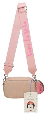 Fritzi x Frida Kahlo Easy Go Canvas Crossbody Bag Damen Umhängetasche Handtasche Freizeit Alltag Festival Reißverschluss Canvas 12 x 19.5 x 7.5 cm – Violett, Gelb, Lila, Orange, Grün, Pink, Blau