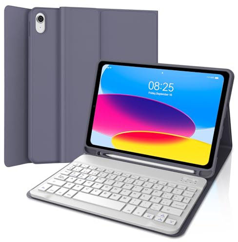 Teclado iPad A16 11/10 Generación (2025/2022), Funda Teclado para iPad 10 Gen 10.9/11 Generación 11 Pulgadas, Español Ñ Bluetooth Magnéticamente con Despetar/Dormir Auto Funda, Púrpura Lavanda