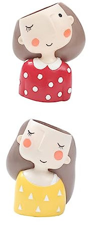 BESPORTBLE 2 Pz Vaso Di Fiori Della Fanciulla Della Vasi Di Fiori Per Bambini Fioriera a Forma Di Testa Carina Arredamento Femminile Fioriere Da Piccolo Cactus Rosso Resina