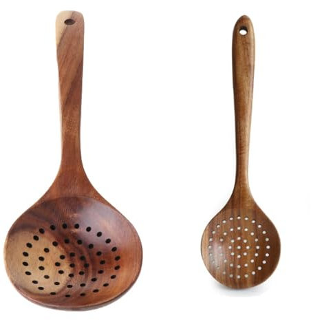 BOGEEL Wooden Kitchen Spoon Wood Strainer Spoon Rice Paddle Large Wooden Spoon Skimmers for Cooking Kitchen Utensils