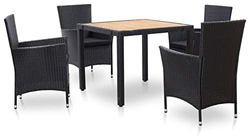 Sufrk 5-TLG. Garten-Essgruppe mit Kissen Poly Rattan Schwarz Gartenset Tisch Und StüHle Rattan GartenmöBel Set