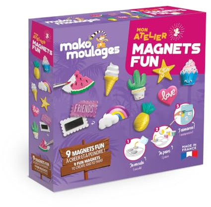 Mako Moulages – Mon Atelier Magnets Fun – kit de Loisirs créatif - Plâtre et Peinture – 9 empreintes en plastiques – Activité Manuelle - Made in France - A partir de 5 Ans – 39119