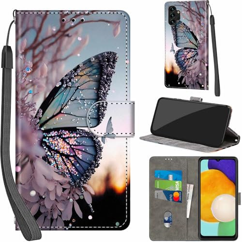 PHINIENLAND Handyhülle für Samsung Galaxy A13 4G / A13 5G Hüllen Premium Leder Case Klappbar Wallet Magnet Kartenfach Standfunktion Schutzhülle kompatibel mit Samsung A13 Cover,Schmetterling