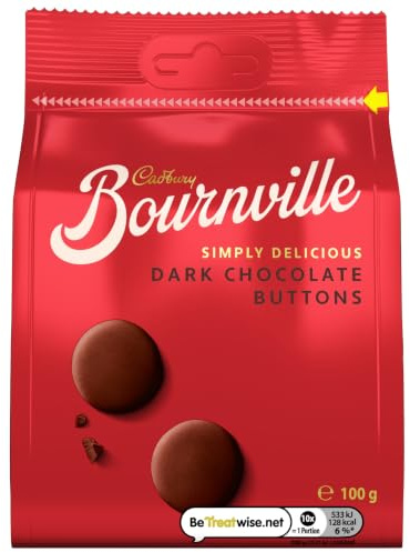 Cadbury Bournville Dark Chocolate Giant Buttons, 100 g (Pack of 1) | Smooth Dark Chocolate Buttons, For Sharing, Rich Cocoa Flavor, Ideal Gift for Any Occasion