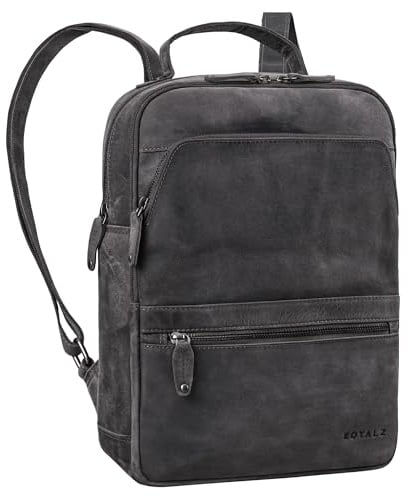 ROYALZ 'Broadway' Leder Rucksack Damen Herren mittelgroß - ideal als Laptoprucksack 13-14.5 Zoll für Arbeit Uni Freizeit - moderner Echtleder Tagesrucksack im Vintage Look