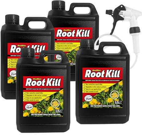 Weedblast Rootkill Weedkiller 4 x 2.5 Litre, Ready to use Glyphosate Weed Killer, Long Hose Trigger