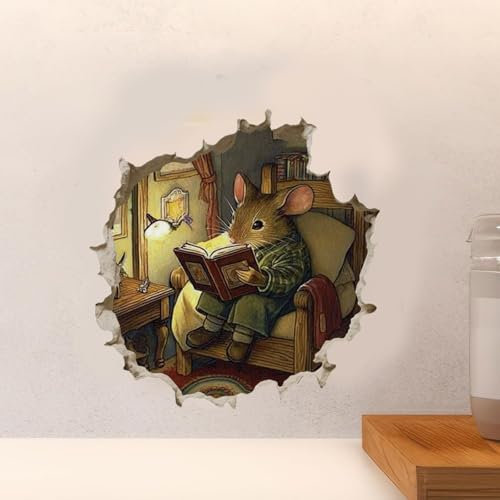 PLIGREAT 8 Stück 3D Lesemaus Wandtattoo, niedliche schlafende Maus Loch Wandaufkleber abnehmbare Vinyl Peel and Stick Wanddekoration für Kinder Zimmer Kinderzimmer Badezimmer Küche Home Dekoration