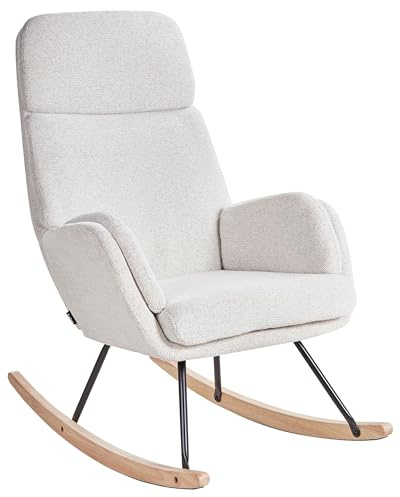 Beliani Schaukelstuhl mit Stoffbezug Polyester Sitz Metall Beine Holz Kufen Modernes Design cremeweiß KVELIA