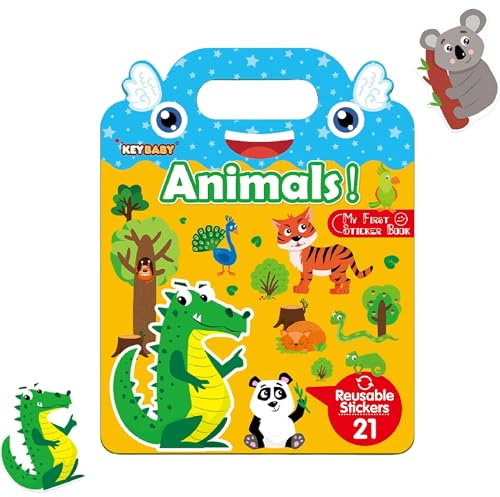 TAKTIK Puffy Stickerbuch für Kleinkinder - Spielhintergrund zum Bekleben & 21 Aufkleber, Wiederverwendbare Stickerbücher - Ich lerne Tiere kennen