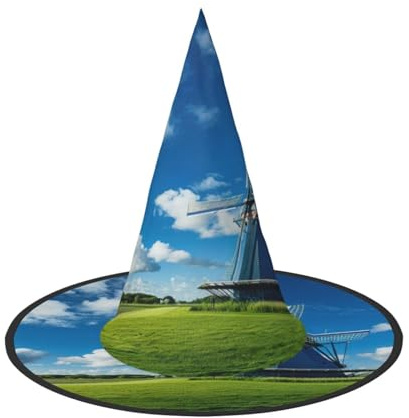 njkhbolk Fashion Windmill Blue Print Halloween Full Hat,Foldable Cosplay Headwear,Costume Accessories