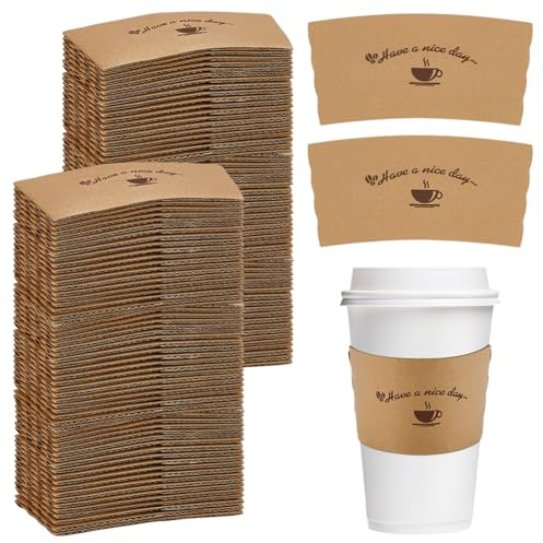 INTERWARM 300Pcs Kraft Paper Coffee Cup Sleeves, Coffee Sleeves | Disposable Kraft Cup Sleeves for Coffee Milk Tea, Fits 12oz to 16oz Takeaway Cups, Heat Insulation & Hand Protection