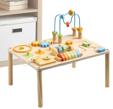 Niesel Aktivititätstisch - Tisch Eisenbahn Spielzeug | Pädagogische Holzspielzeuge mit Formensortierer und Perlenlabyrinth für, Mädchen und Kinder zur Förderung von Fähigkeiten für Vorschule