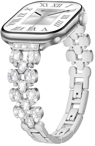 Sixmoat Slim Metallarmband Kompatibel mit Apple Watch Damen 42mm 44mm 45mm 46mm 49mm, Dünnes Elegantes Diamantarmband für iWatch Ultra SE Serie 11 10 9 8 7 6 5 4 3 2 1, (Silber)