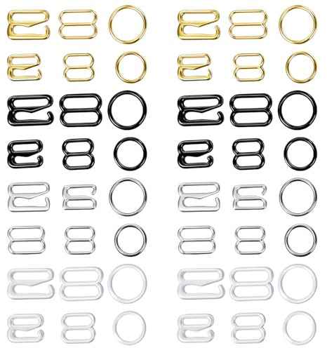 120 Stück BH Träger Halter, Verstellbare BH Träger Clips Damen, Metall Bikini Oberteil Schnallen Mit Schlaufen, Ersatzhaken Ringe und Schieber für Dessous, Badeanzüge, Kleider, Bikini Verschluss