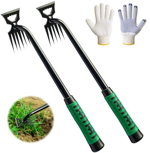 Chuanhylis Kit de DéSherbage 3 PièCes, Desherbeur Manuel, Nouvel Outil de DéSherbage, Sarcloirs en Acier Inoxydable, Manche en Acier et PoignéE Caoutchouc, Outil Robuste pour Jardin