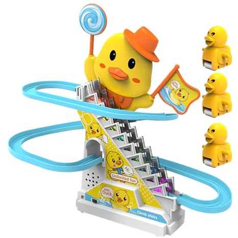 Kleine Ente Treppensteiger – Mini-Rutsche – rollende Treppen-Untersetzer, leichte musikalische Unterhaltung, lustige Aktivität, sicher, langlebig und farbenfroh | batteriebetriebenes elektrisches