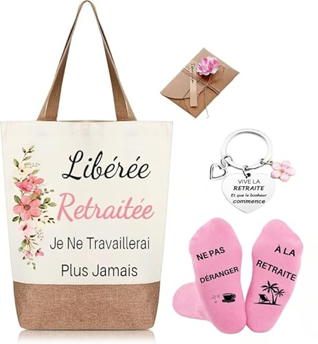 Cadeau Retraite Sac Retraitée Tote Bag Retraite Porte Clé Retraite Cadeau Idée pour Femme