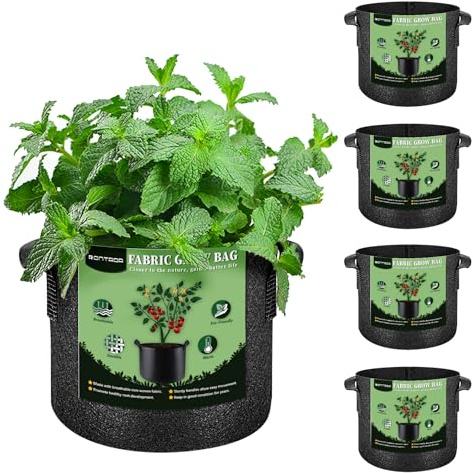 RONTADA 5-Pack 7 Gallon Grow Bags - 7 Gal Fabric Pots Cloth Pots Heavy Duty Nonwoven Plant Bag with Handles for Vegetable Tomato Potato Fruit Flower Garden Planting (Black)