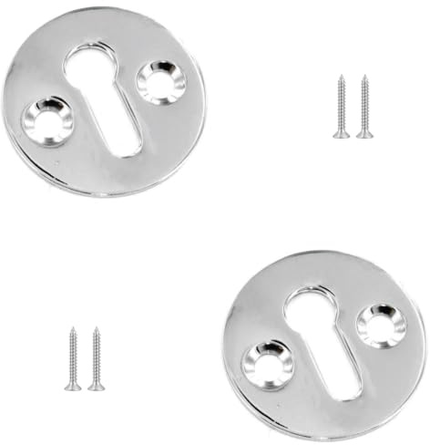 Polished Chrome Round Escutcheon Plate 35mm Heavy Duty Victorian Standard Profile Keyhole Open Lock Cover Plate Pack of 2