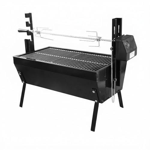 MagiDeal Outdoor Rotating Grill Barbecue Cooker Rotisserie Spit Grill Iron Plate Build Painted Exterior Lower Stable Heat Control, C03 Charcoal Grill Battery Model