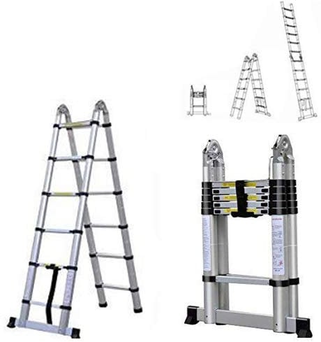 Telescopic Ladder 3.8m Aluminium Folding Extension Ladder with Non-slip Feet & Height Adjustment, Max Capacity 150kg