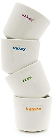 Keith Brymer Jones - Word Range - Ceramic Set of 4 Egg Cups - Gift Boxed - Wakey Wakey Rise & Shine