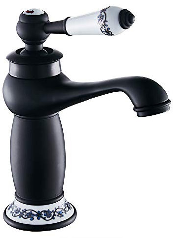 Luxury Victorian Basin Mixer Taps Black Mono Bathroom Cloakroom Sink Tap Hot and Cold Classic Faucet (Black)
