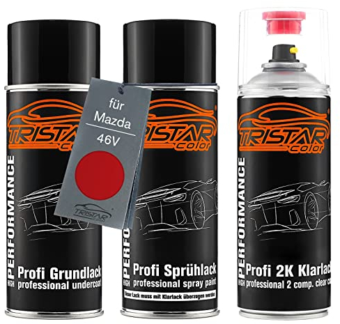 TRISTARcolor Pintura automotriz Set de botes de spray de 2 componentes para Mazda 46V Soul Red Crystal Metallic Fondo pintura base pintura transparente de 2 componentes aerosol