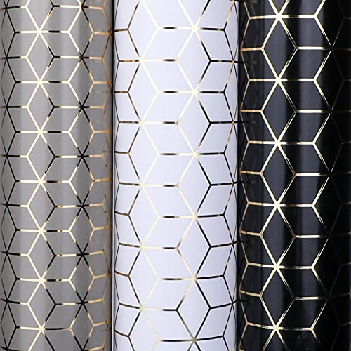 Qpout 3 Blatt Geschenkpapier, 27,6 x 19,7 Zoll Kraftpapier, schwarz weiß grau Design, für Geburtstag Hochzeit Muttertag Vatertag Weihnachten Neujahr Geschenke Dekoration Verpackung
