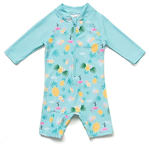 BONVERANO Kleiner Mädchen Badeanzug EIN Stück Mit Badekappe UV-Schutz 50+ (Kleine Ananas, 24-36Months, 24_Months)