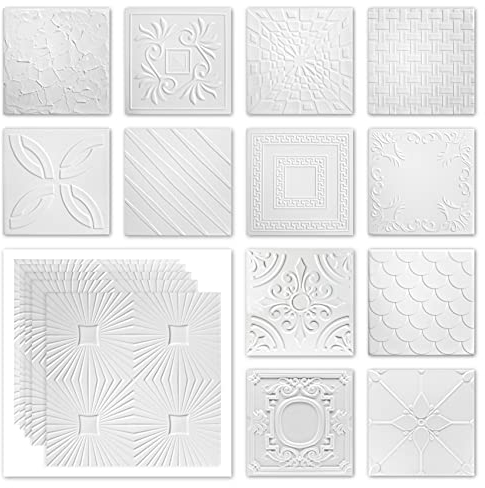 HEXIM Paneles de techo 50x50cm Placas de poliestireno XPS blanco, Plafones decorativos Cielo raso Revestimiento (NR.14, 30 m²)