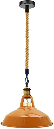 LEDSone Industrieller Vintage-Retro-Stil, Deckenleuchte aus Hanfseil, Pendelleuchte, Lampenschirm, Kronleuchter für Wohnwagen, Kinderzimmer, Keller, Bauernhaus, Schlafzimmer, Garage (Orange-1)