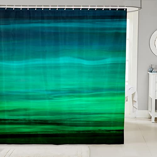 Loussiesd Green Teal Bathroom Fabric Turquoise Style Shower Curtain Green Minimalist Lines Bath Curtain for Kids Modern Waterproof Curtains Stalls Bathtubs 72x72 Inch