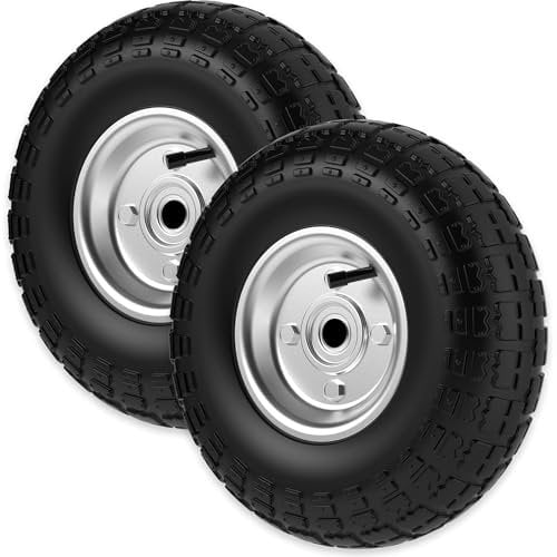 ZENO Wheelbarrow Wheels - 2 x 10 | Pneumatic Wheels Set | Truck Trolley Puncture Proof Tyre for Garden Heavy Duty Trolley Trailer Truck | Black Solid Replacement Wheelbarrow Wheel 3.50-4
