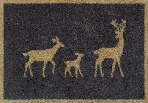 Turtle Mat Deer Family on dark ground - Highly absorbent Indoor barrier mat with Multi-Grip backing 60x85cm