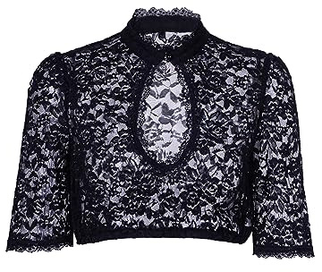 Dirndlparty Dirndlbluse Hochgeschlossen Spitze,Trachtenbluse Damen Halbarm | Dirndl Blusen Creme Dirndlbluse Schwarz Mandarinkragen Traditionell Bluse für Dirndl Oktoberfest Größe 34-44