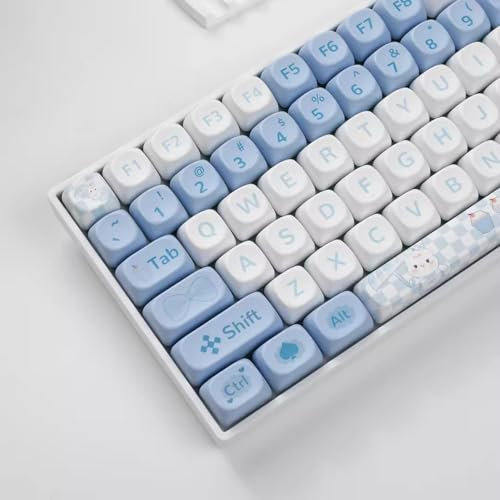 PBT Keycaps, Moa Profile Keycaps, Blue Cute Alice Rabbit Custom Keycaps, DYE-SUB 140 Keys Keycap Set Suitable for Alice Keyboard 61/64/84/87/104/108 Layout