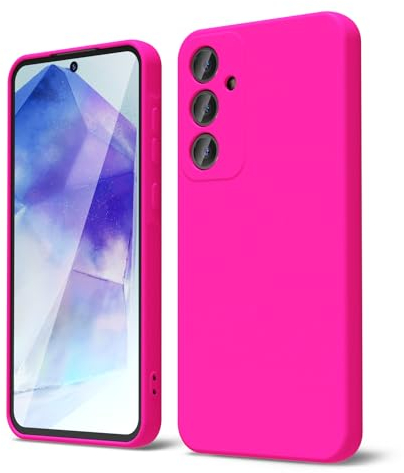 Oakxco für Samsung Galaxy A55 5G Hülle Silikon Case mit Kameraschutz, Ultra Dünn Bunt Handyhülle Mädchen, Einfarbig Handy Hülle Slim Schutzhülle, Matt TPU Weich Gummi Glatt Silikonhülle, Neon Hot Pink