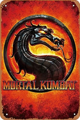 Mortal Kombat 20,3 x 30,5 cm, Vintage-/Retro-Bierschild, Motiv: Männerhöhle, Bar, Grill, Garage, Café, Restaurant, Wanddekoration, Metall-Blechschild