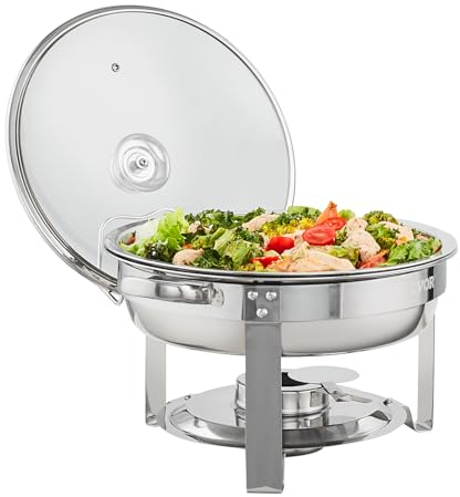 STMKB Rundes Hot-Pot-Teller-Set, 4,5 L, Alkoholbeheizter Edelstahl-Buffetheber Mit Großem Pfannenglasdeckel, Geeignet Für Buffets, Catering-Events, Familienfeiern, Hochzeiten, Selbstbedienung