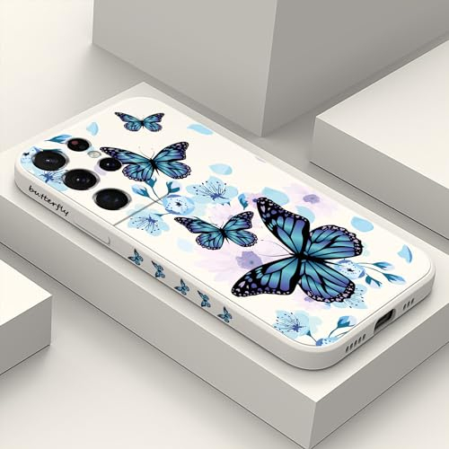 LEECG Schutzhülle für Samsung Galaxy S21 Ultra (6,8 Zoll), kreatives Blumenmuster-Design, Handyhülle, dünn, weich, Silikon, Schutzhülle für Samsung S21 Ultra 6,8 Zoll, Aurora-Schmetterling, Weiß