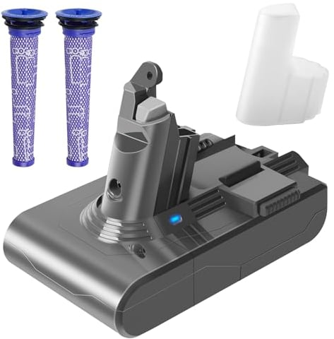 Waitley 6000mAh Replacement Battery for Dyson V6 Battery Compatible with Dyson DC58 DC59 DC61 DC62 DC72 DC74 Animal SV03 SV04 SV05 SV06 SV06 SV09 Vacuum Cleaner(2 filters +1 battery protection cap)