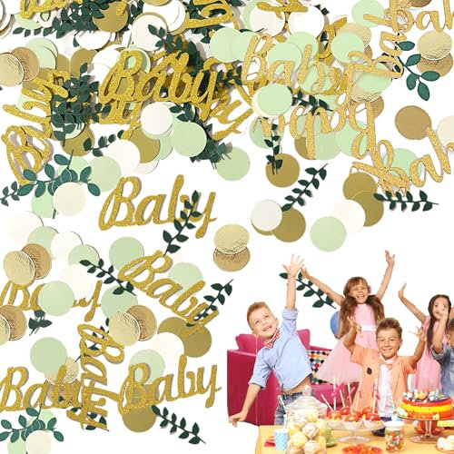 100 piezas de confeti para bebé, champaña, dorado, marfil, decoración de mesa de baby shower, color verde salvia, decoración neutra para revelación de género del bebé, fiesta de cumpleaños, baby
