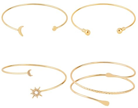 UNICRAFTALE 4 Stück Oberarmreif Gold Oberarm Manschetten Armbänder Für Frauen Manschettenarmbänder Mond Stern Verstellbarer Armreif Minimalistischer Punk Armreif Hochzeitsschmuck Halloween Armbänder
