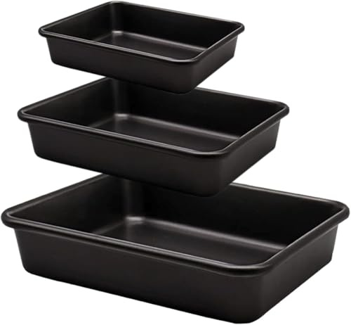 Barlket Backformen Set 3-teilig (max. 32x26 cm), Extra Tiefe Auflaufform Set Antihaft, Rechteckige Backbleche aus Verdickte Kohlenstoffstahl für Lasagne, Braten & Kuchen, Schwarz