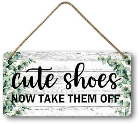 Geroclonup Take Your Shoes Off Door Sign Cute Shoes Now Take Them Off Sign Rustic Wood Plaque Sign Farmhouse Green Plant Wall Decor Hanging for Home Front Door Porch 15x30cm